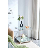cozypony Gold Stainless Steel With Acrylic Frame Clear Glass Top End Table