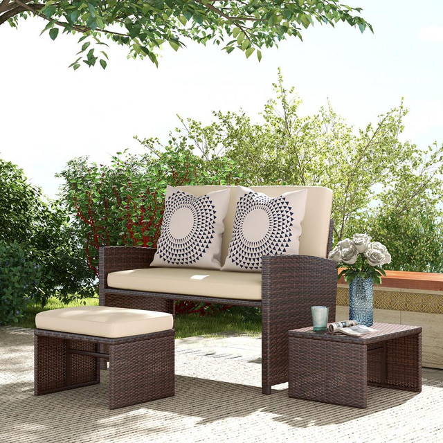 Rattan Sofa Set 42.9" x 23.6" x 31.1" Beige in Patio & Garden Furniture