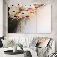 Made in Canada - East Urban Home Farmhouse Premium 'Pink Pastel Flowers' Painting Multi-Piece Image on Canvas