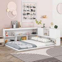 Latitude Run® Full Floor Bed With L-Shaped Bookcases, Sliding Doors,Without Slats
