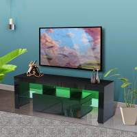 Orren Ellis Black Morden TV Stand With LED Lights,High Glossy Front TV Cabinet