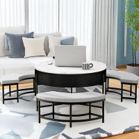 Orren Ellis Cyric Lift Top Coffee Table with Storage and Three Upholstered Stools