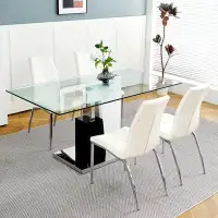Ivy Bronx -piece Modern Glass Table & Pu Fabric Chairs Set: Electroplated Legs, Solid Base, Stylish Living Room Furnitur