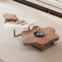 Hokku Designs Jesseka 3-Piece Mid-Century Farmhouse Living Room Table Set Free Form Nesting Coffee Table