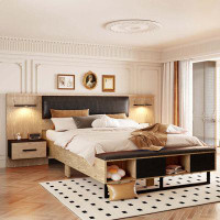 Latitude Run® Queen Size Wood Storage Platform Bed with Nightstand