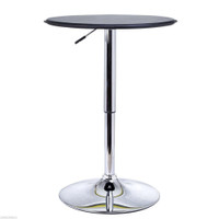 MODERN ROUND BAR TABLE ADJUSTMENT HEIGHT HOME PUB BISTRO DESK FAUX LEATHER COVERED WOODEN TOP CHROME BASE BLACK