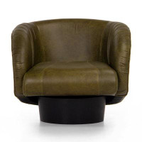 Orren Ellis 33.5'' Wide Genuine Leather Full Grain Leather Swivel Barrel Chair