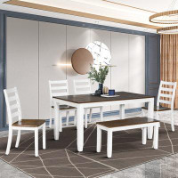 Red Barrel Studio Minimalist Farmhouse Style Dining Table Set Includes Four Dining Chairs And A Dining Table, A Bench
