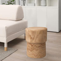 Loon Peak 18 Inch Modern Side End Table, Round Surface, Paulownia Wood, Natural