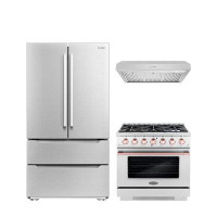Cosmo Cosmo 3 Piece Kitchen Appliance Package with French Door Refrigerator , 36'' Gas Freestanding Range , and Under Ca