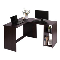 Ebern Designs D Corner Computer Desk L-Shaped Home Office Workstation Writing Study Table With 2 Storage Shelves And Hut