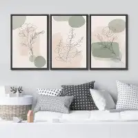 IDEA4WALL IDEA4WALL Framed Wall Art Print Set Forest Plants On Green & Orange Watercolor Background Floral Nature Illust