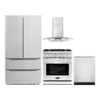 Cosmo 4 Piece Kitchen Package with 30" Freestanding Gas Range  30" Wall Mount Range Hood 24" Built-in Fully Integrated D