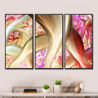 Wrought Studio Golden Red Fractal Plant Stems - Abstract Framed Canvas Wall Art Set Of 3