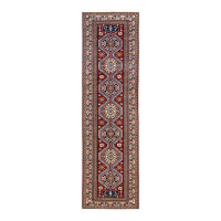 Isabelline Tribal One-of-a-Kind Hand-Knotted Red/Blue/Beige Area Rug 2'10" x 10'3"