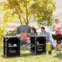 Camping Kitchen 68.5" L x 18.9" W x 43.3" H Black and Silver