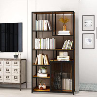 17 Stories Multipurpose Design Storage Bookshelf With Enclosed Storage Cabinet for dining and living rooms