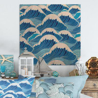 Dovecove Abstract Light Blue Sea Waves - Nautical & Coastal Wood Wall Art - Natural Pine Wood