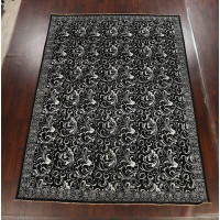 Rugsource Vegetable Dye Black/ Silver Versace Oriental Area Rug Hand-Knotted 9X12