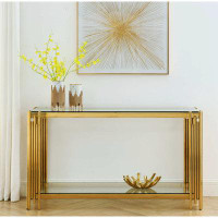 Everly Quinn Modern Glass Console Table, Sofa Table With Sturdy Metal Frame And Clear Tempered Glass Top, For Living Roo