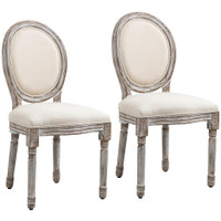 DINING CHAIRS SET OF 2, FRENCH STYLE LINEN FABRIC UPHOLSTERED KITCHEN CHAIRS WITH BACKS AND WOOD LEGS