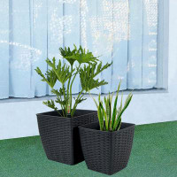 Winston Porter 12.6'' Square Garden Self-watering Wicker Plant Pots, Dark Gray (Set of 2)