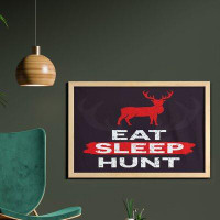 East Urban Home Ambesonne Hunting Wall Art With Frame, Eat Sleep Hunt Inspirational Words Grunge Retro Deer Silhouette A