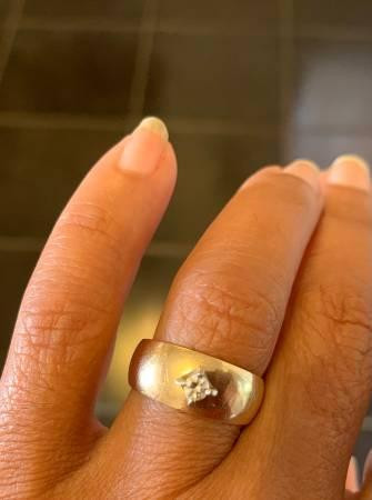 14K Solid Wide Yellow Gold Engagement or Promising Ring ( Size 6 ) with Natural Diamond Stone in Jewellery & Watches - Image 2