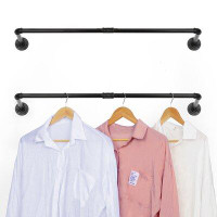 CELLPAK Set Of 2 Wall Mounted Clothes Rack 32.6“W Pipe Coat Hanger Garment Racks Cloth Storage Black