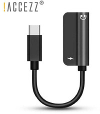!ACCEZZ 2-in-1 USB Type C Fast Charger 3.5mm Adapter For Cell Phones - Pro Jack Headphone Audio & Charging Splitter - Bl