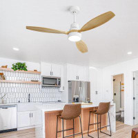 Wrought Studio 52 Inch Indoor Modern Ceiling Fan White 3 Solid Wood Blades Remote Control Reversible DC Motor With Led L