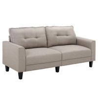 3-SEATER SOFA, MID-CENTURY LINEN COUCH WITH UPHOLSTERED SEAT