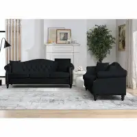 Rosdorf Park [video] Black Velvet 3 Seater Chesterfield Sofa With Rolled Arms And Nailhead Detailing For Living Room, Be