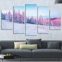 Design Art 'Winter Sunrise in Mountains' 5 Piece Wall Art on Wrapped Canvas Set