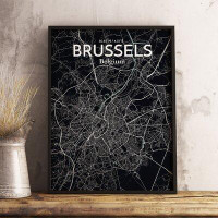 Made in Canada - Wrought Studio 'Brussels City Map' Graphic Art Print Poster in Midnight