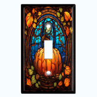 WorldAcc Metal Light Switch Plate Outlet Cover (Halloween Festive Pumpkin - Single Toggle)