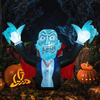The Holiday Aisle® 6.8 FT Halloween Inflatables Outdoor Decorations Vampire With Red Cloak, Halloween Blow Up Yard Decor