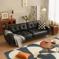 17 Stories 70.87" Black Genuine Leather Standard Sofa cushion Loveseat