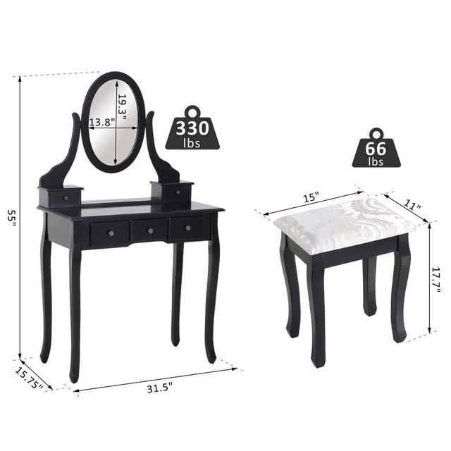 Dressing Table Set 31.5" x 15.7" x 55.1" Black in Kitchen & Dining Wares - Image 3