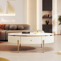 Mercer41 Modern Oval Coffee Table With 2 Large Drawers Storage Accent Table