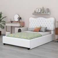 House of Hampton Queen Size PU Leather Upholstered Platform Bed With Drawers