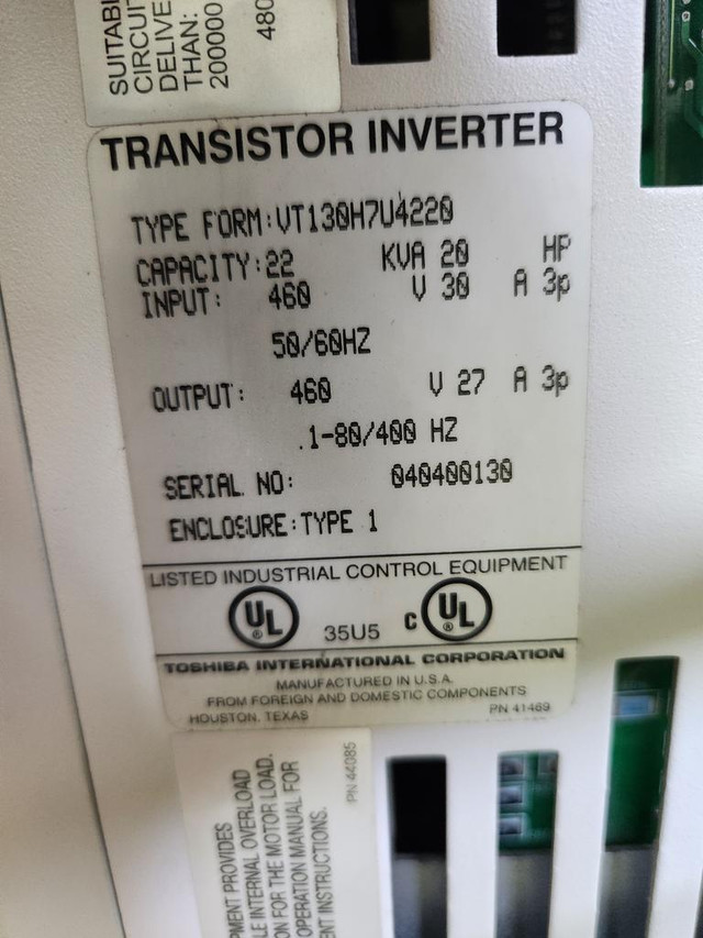 Toshiba H7 Transistor Inverter - VFD  - VT130H7U4220 - 20 HP 460v 3Ph 400Hz in Other Business & Industrial - Image 3