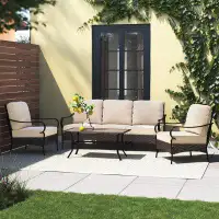 Lark Manor Angellica Outdoor Patio Conversation Set with Cushions