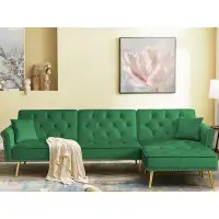 House of Hampton Velvet Upholstered Reversible Sectional Sofa Bed, Upholstered Sofa