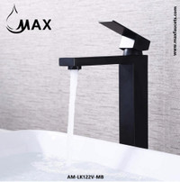 Matte Black Single Handle Vessel Bathroom Faucet Elegance Square Design 11.5