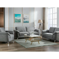 Ivy Bronx Burnley 3-pc  Modern Sofa Loveseat Chair In Light Grey Linen Fabric