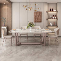 Orren Ellis Italian light luxury rock plate table rectangular home dining table and chair combination 5