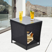 Winston Porter Outdoor Side Coffee Table With Storage Shelf,all Weather Pe Rattan And Steel Frame,patio Furniture Square