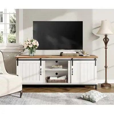 Laurel Foundry Modern Farmhouse White TV Stand For 70 Inch TV With Sliding Barn Door