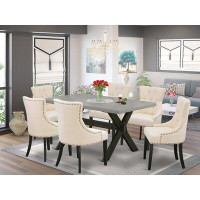 Gracie Oaks Rysler 7-Pc Dinette Room Set - 6 Kitchen Chairs And 1 Modern Rectangular Cement Kitchen Dining Table Top Wit